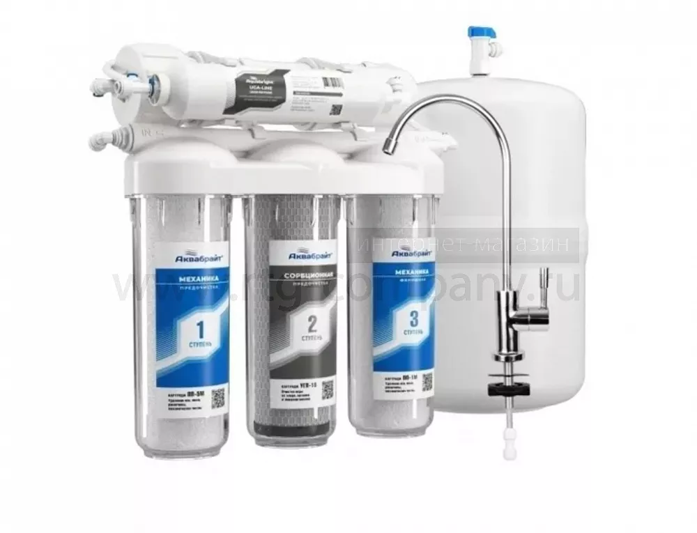 Система очистки воды 5ти-ступенчатая, кран, осмос, постфильтр угольный (АБФ-ОСМО-5) (АкваБрайт)